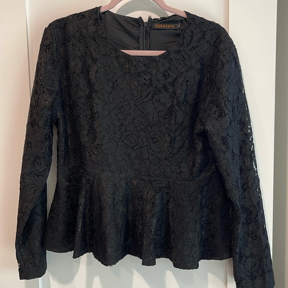 Long Sleeve Lace Peplum Zip Up Top